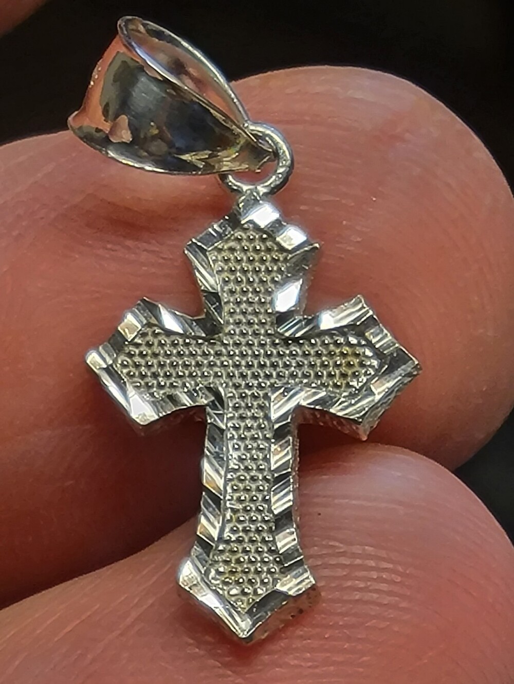 Vintage 925 Sterling Silver Dainty Stardust Cross Charm Necklace Pendant